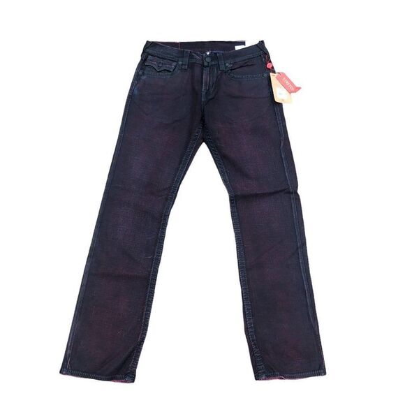 BRAND New True Religion Jeans Size 32 STRAIGHT BIG T Black/Red - Picture 2 of 16